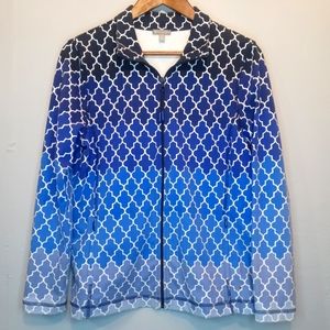 T by Talbots Blue Ombre Zip Up Collared Jacket with Zippered Pockets LP NWOT